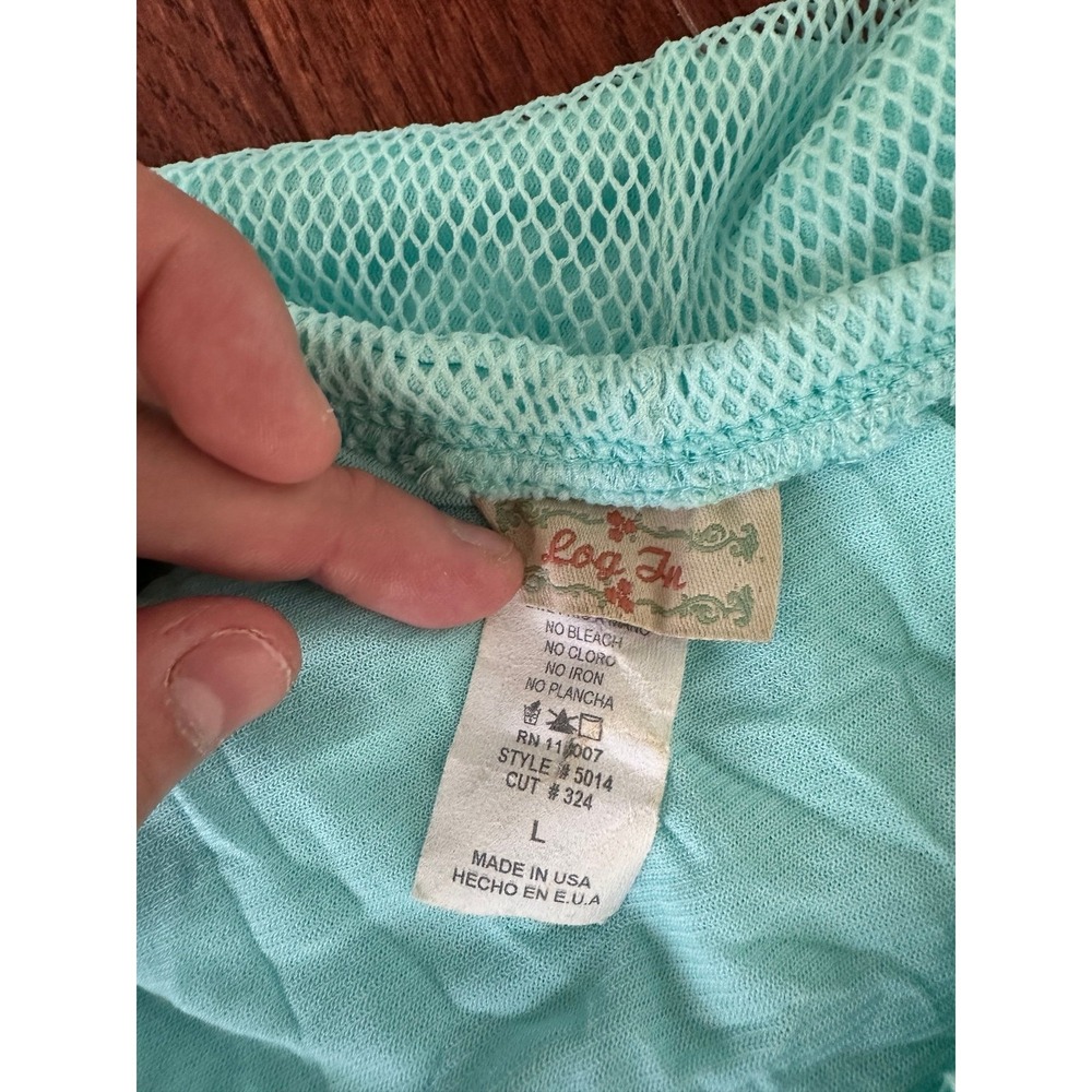 Made In USA Log In Sky Blue Fishnet Asymmetrical Unique Skirt Size Large - Picture 11 of 11